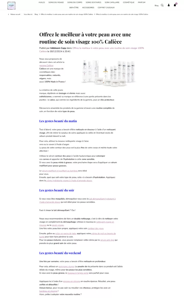 rédaction article de blog e commerce cosmétique
